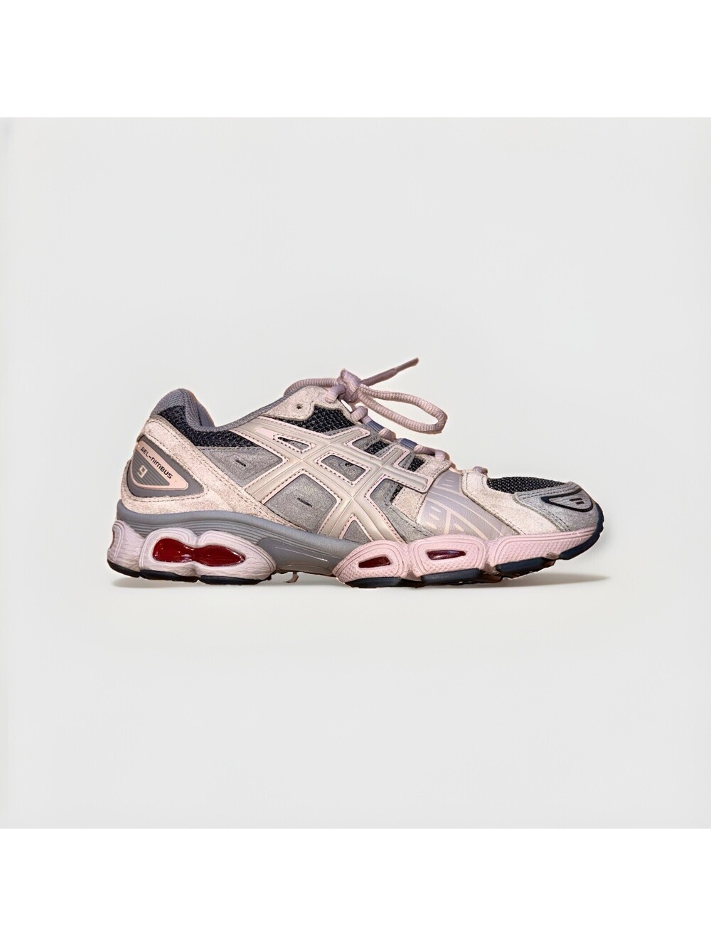 ASICS Gel Nimbus 9 Gray Pink Running Shoes Men’s 7.5 Women’s 8.5 Sneakers